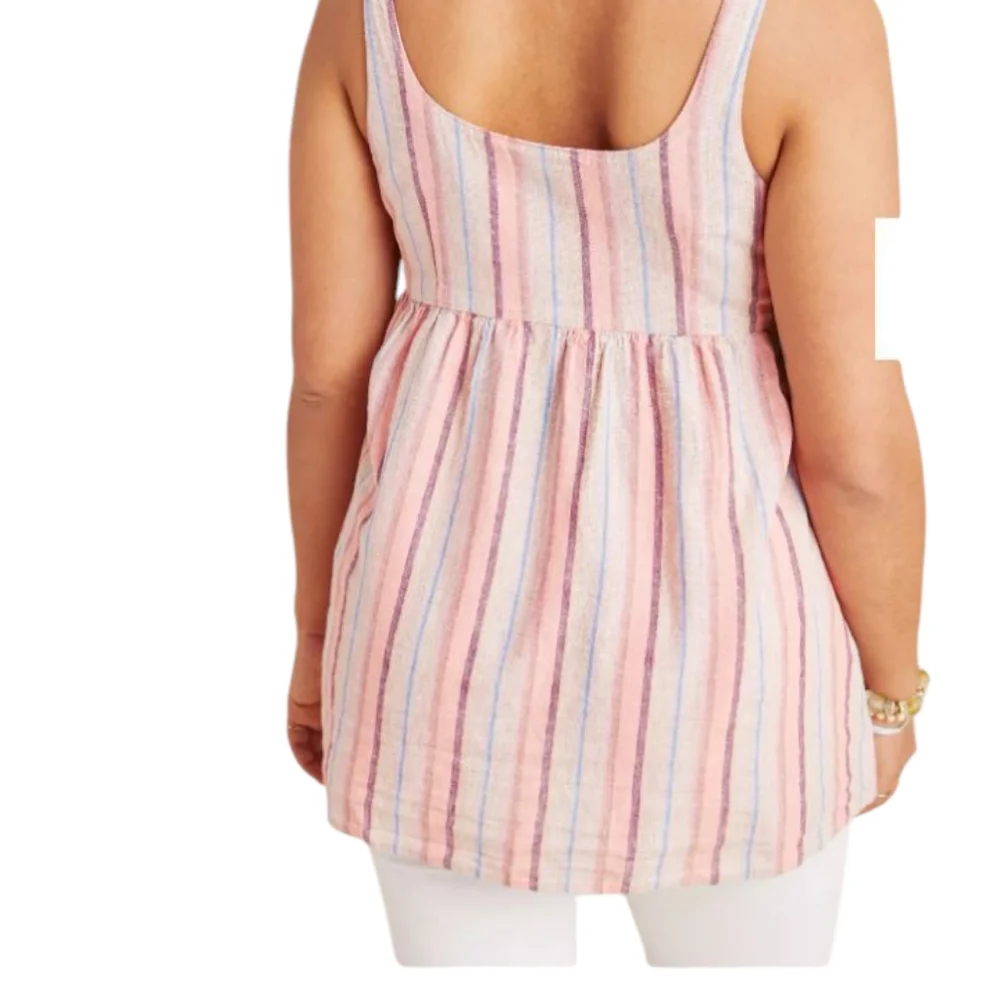 Anthropologie Maeve striped button down tank style top with pockets s…